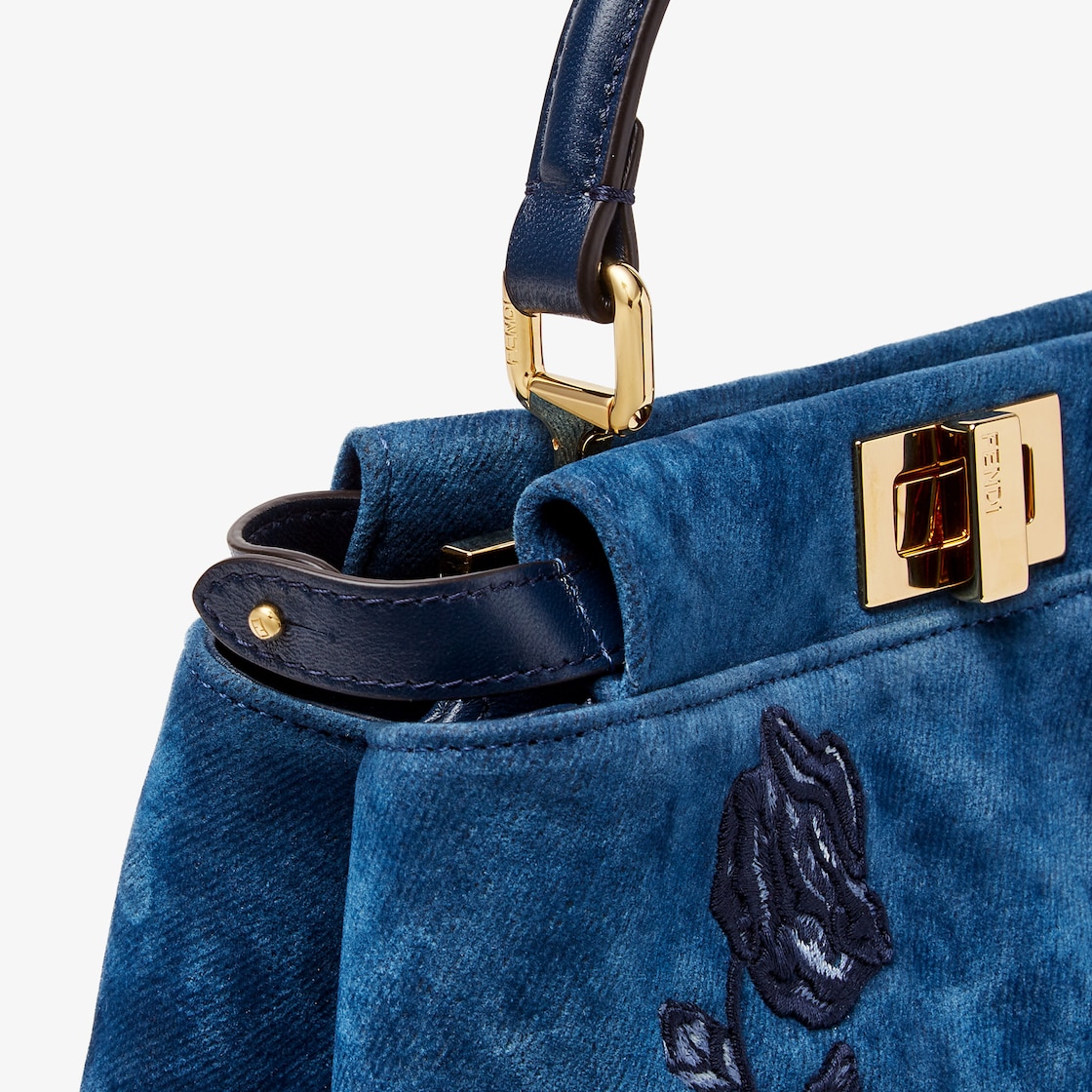 FENDI Peekaboo Mini Blue flocked denim bag with Night Butterfly embroidery - Image 3